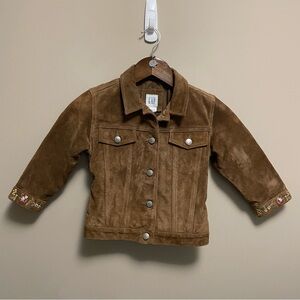 Baby Gap Real Leather Suede Jacket With Floral Embroidery Size 2-3 Years